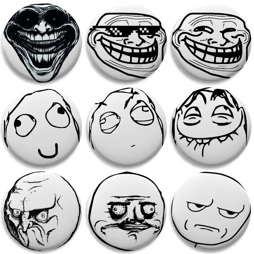 

Funny T-TrollFace Badges Round Exquisite Badge Brooches Creative Pins For Clothes Hat Backpack Gift Accessories