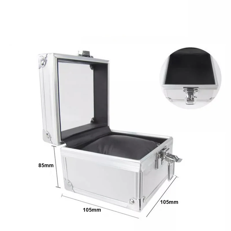 Small Portable Transparent Aluminum Alloy Jewelry Box Metal Watch Storage Case 105x105x85mm Collection Table Pillow