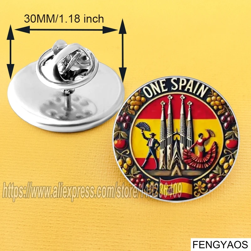 Stainless Steel Retro Madrid Brooch, Spain Flag Pins, Souvenirs, Birthday and Holiday Gifts