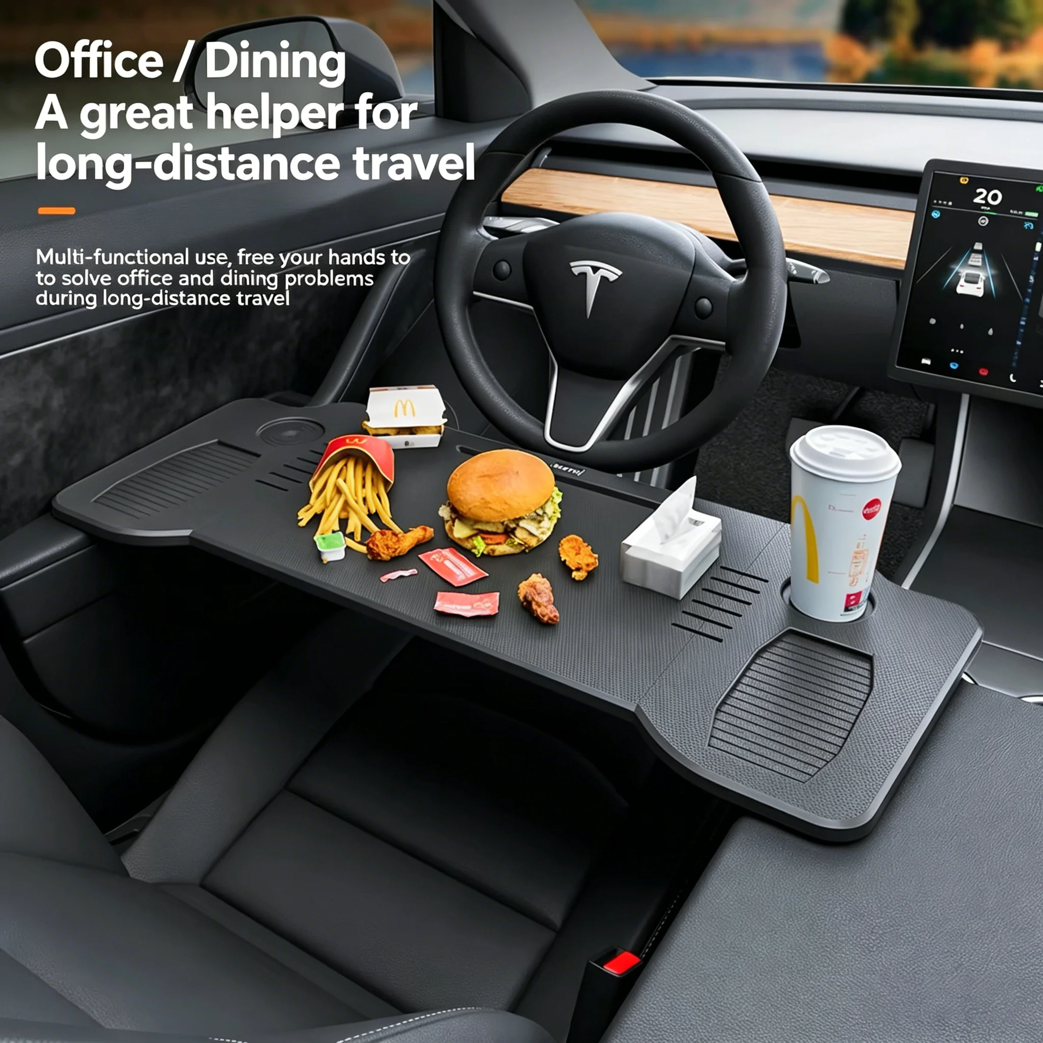 Car-mounted small table board, front row folding dining table, computer desk for working in the car, eating inside the car