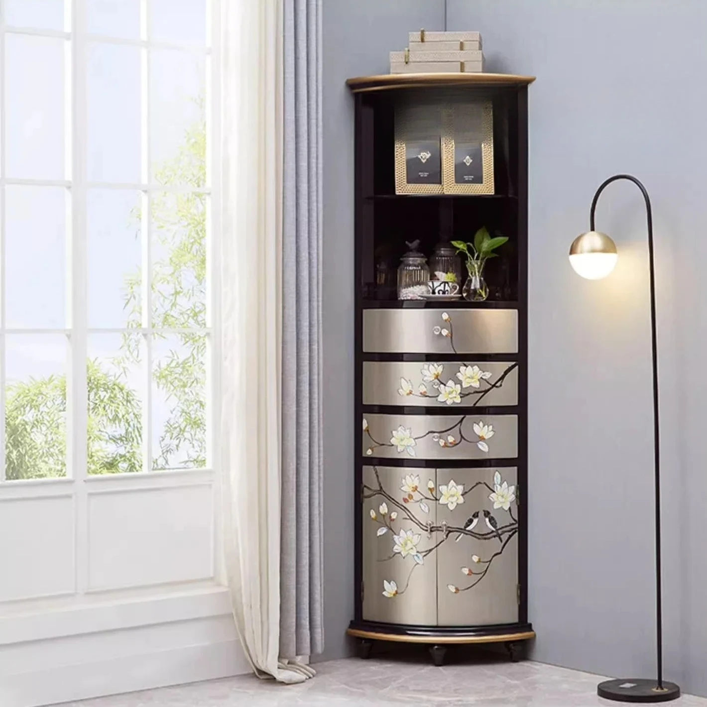 Y Shelf Corner Cabinet Household Triangle Cabinet  Decoration American New Chinese Cabinet Living Room