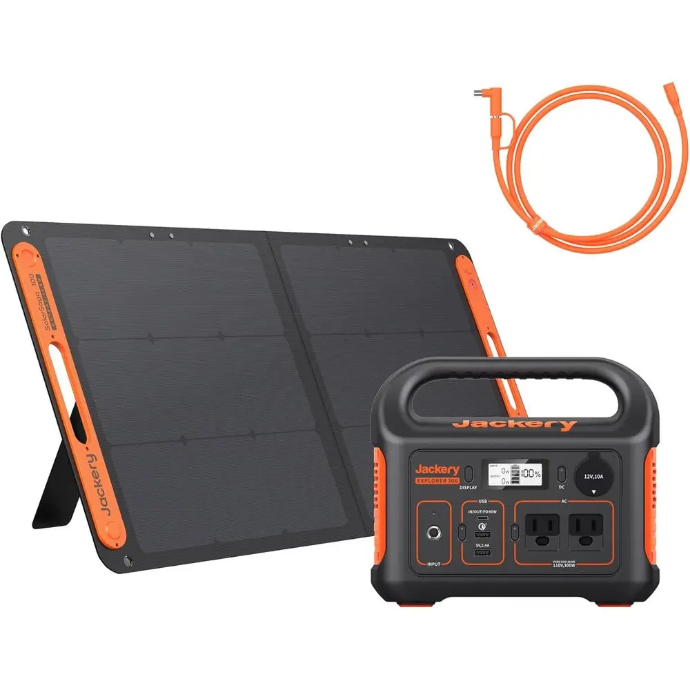 

Солнечная панель 100 Вт, резервная литиевая батарея емкостью 300 Вт, розетка переменного тока 110 В/300 Вт с чистой синусоидальной волной для автофургонов, кемпинга и путешествий