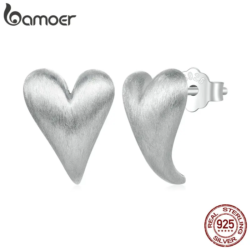 

Bamoer 925 Sterling Silver Heart Stud Earrings Platinum Plated for Women Engagement Anniversary Gift Fine Jewelry BSE916