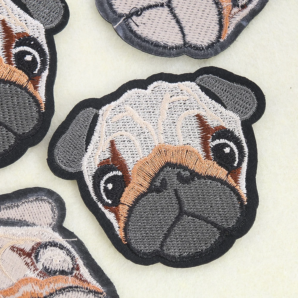 4 pçs remendos de animais para roupas delicado bulldog padrão bordado diy vestuário suprimentos de costura tecido adesivos mochila emblemas