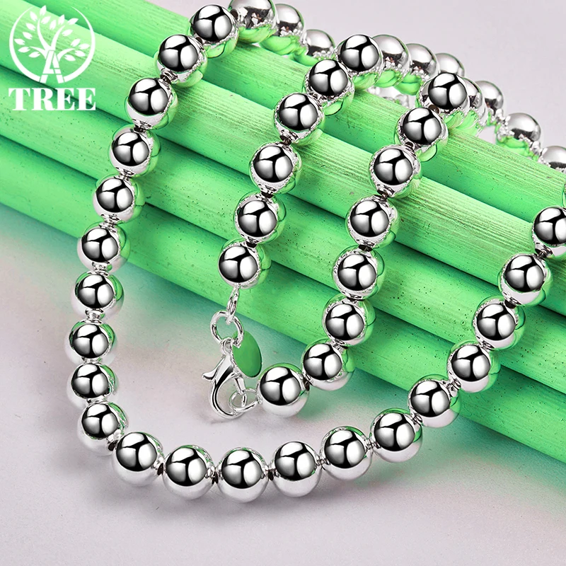 925 Sterling Silver 18 Inch Chain 8mm Smooth Round Bead Ball Necklaces For Woman Mens Party Birthday Wedding Noble Charm Jewelry