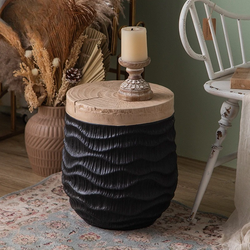 Magnesium oxide small apartment creative coffee table balcony modern simple personality bedside table black and white living roo