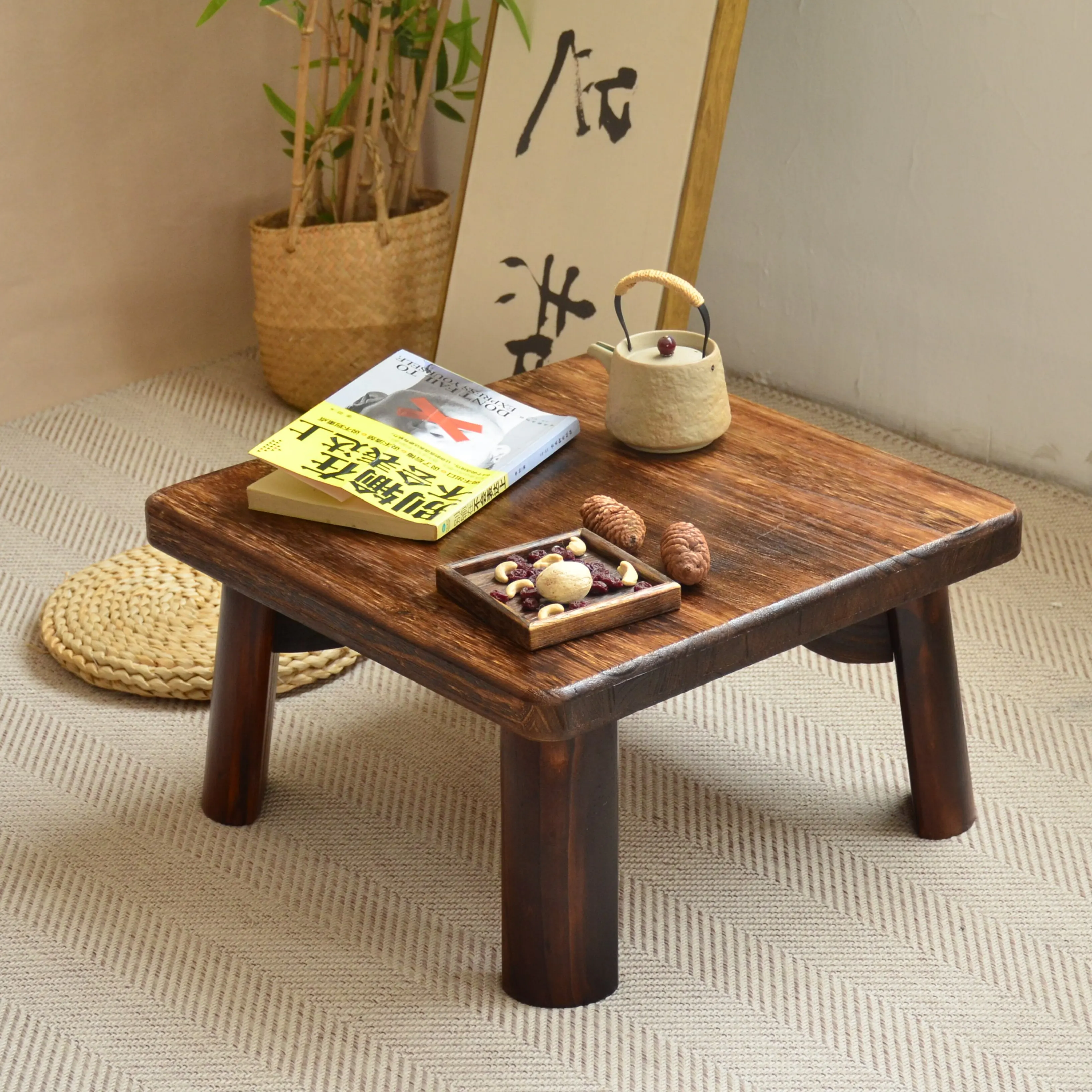 Extra Large Premium Sturdy Classic Solid Wood Foldable Tatami Low Tea Table, Multi-Purpose for Windowsill, Balconies & Homes Pro