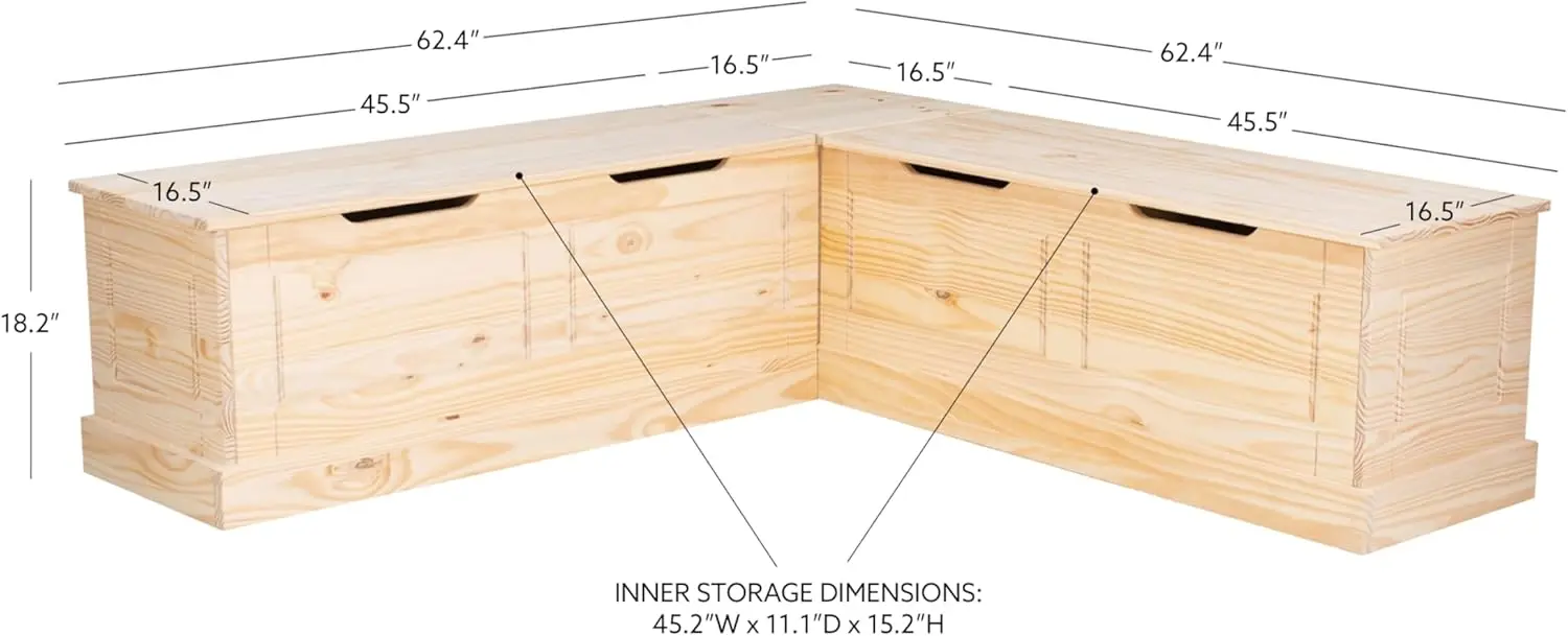 Harris Unfinished Wood Backless Nook with Interior Storage