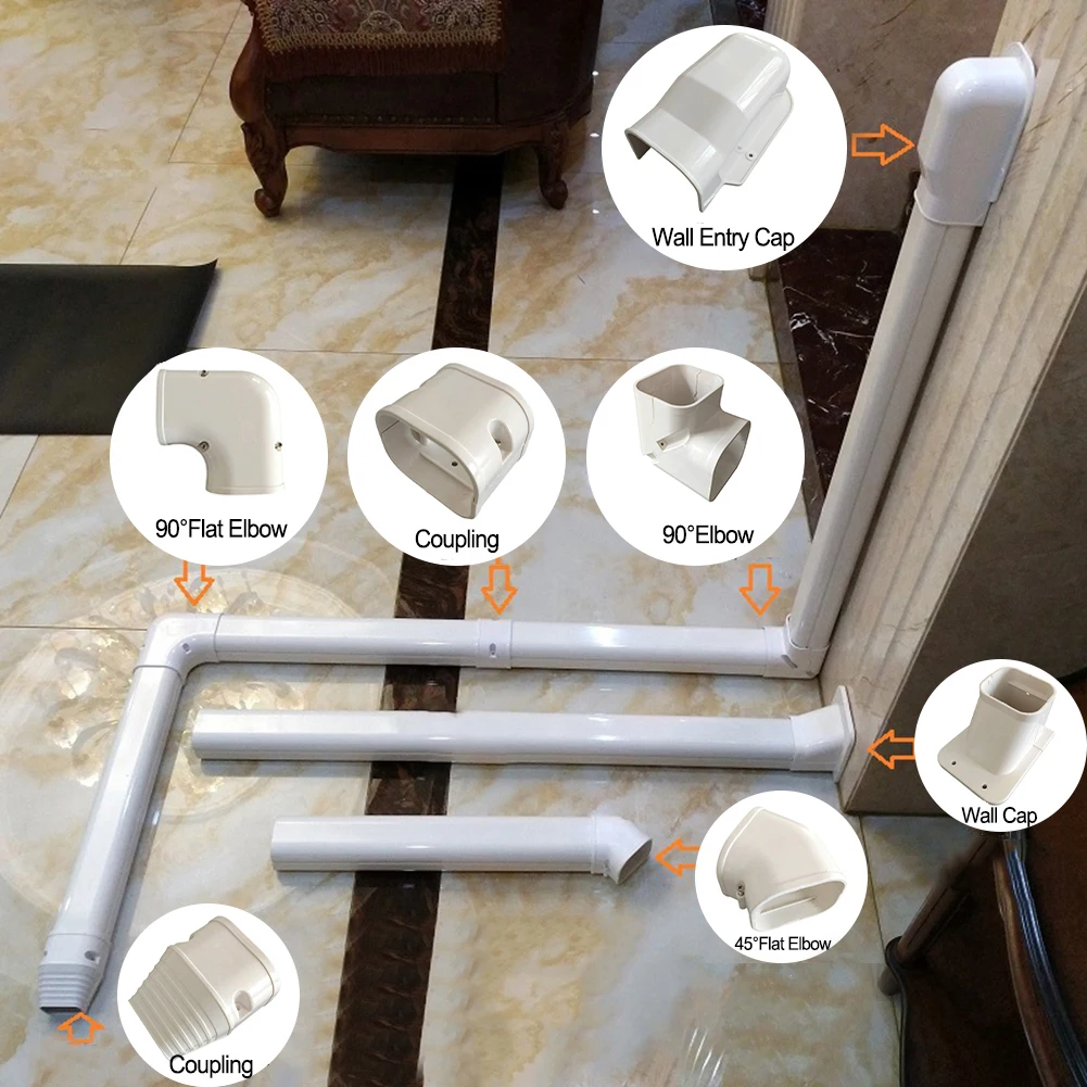 PVC Air Conditioner Line Cover Kit White Decorative Duct Concealer For Split Systems Includes Fittings