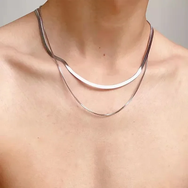 925 Sterling Silver 2pcs chain necklace set snake jewelry for Men Women cute Charms wedding fashion Valentine's Day gift