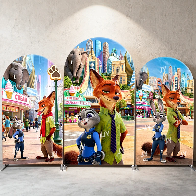 

Zootopia Theme Arch Backdrop Cover Nick & Judy for Kids Birthday Party Baby Shower Decor Photo Booth Background Wall Supplies