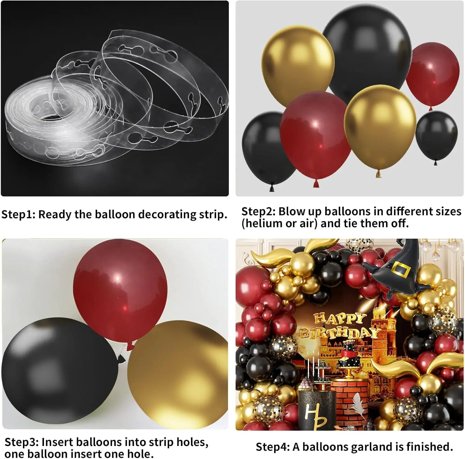 Magisches Zauberer-Schul-Ballon-Girlanden-Bogen-Set, Burgunderrot-Schwarz-Goldener Bogen mit Zaubererhut für Magische Zauberer-Themen-Geburtstagsdekoration – Detail 3
