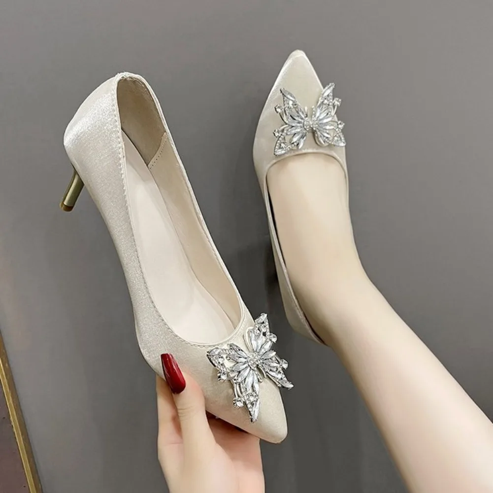 

2025 Pointed Toe Butterfly Shoes for Women Slip on Luxury Brand Comfortable and Elegant Shoe Spring Chic 40 Woman Pumps