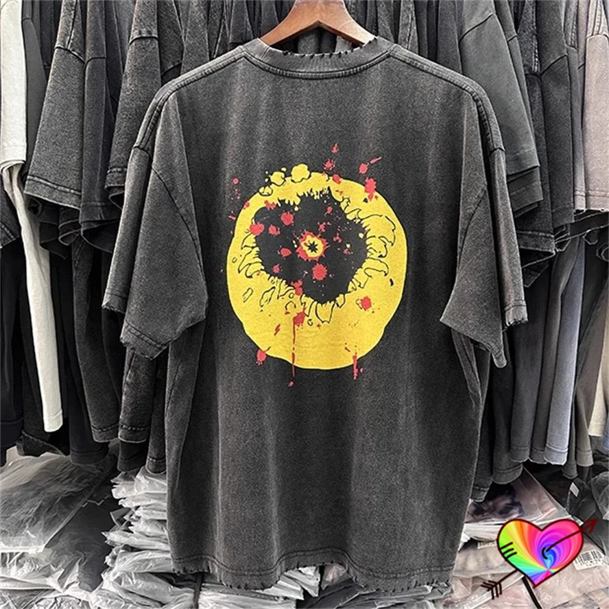 2024 Oversize Vintage Kanye West T-shirt Men Women Wash Black Ye Tee Smear Over Graphic Tops CPFM Short Sleeve