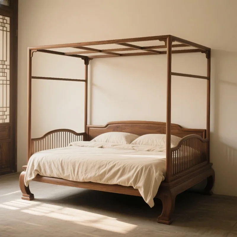 New Chinese-shelf bed Song-style aesthetic solid wood four-poster 1.8 meters double bed Middle ancient style Ming and  bed