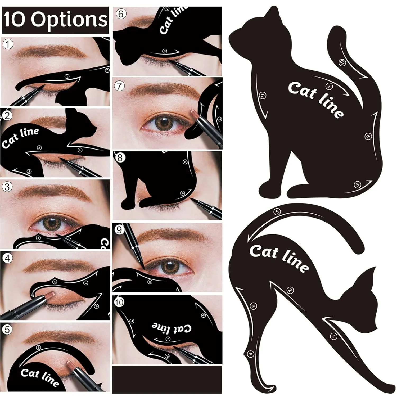Crea senza sforzo di splendidi occhi di gatto alati con stencil per eyeliner ad alta precisione - Ottieni 10 effetti unici con una tuta versatile
