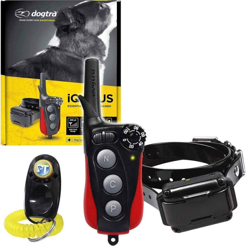 1-Dog Remote Training Collar - 400 Yard Range,Waterproof,Rechargeable, Static, Vibration - Includes PetsTEK Dog Training Clicker