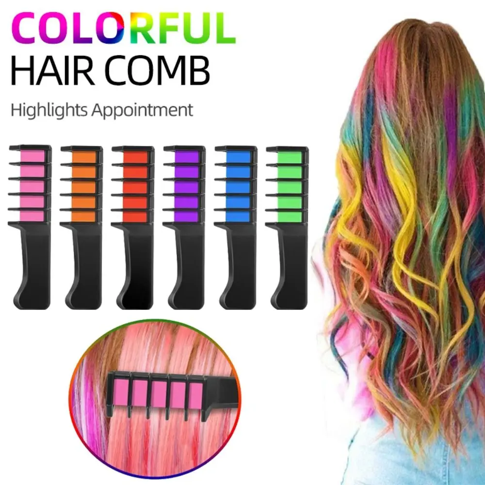 Peine de tiza desechable para mujer y niña, Mini marcador de tinte para el cabello, lavable temporal, 6 colores