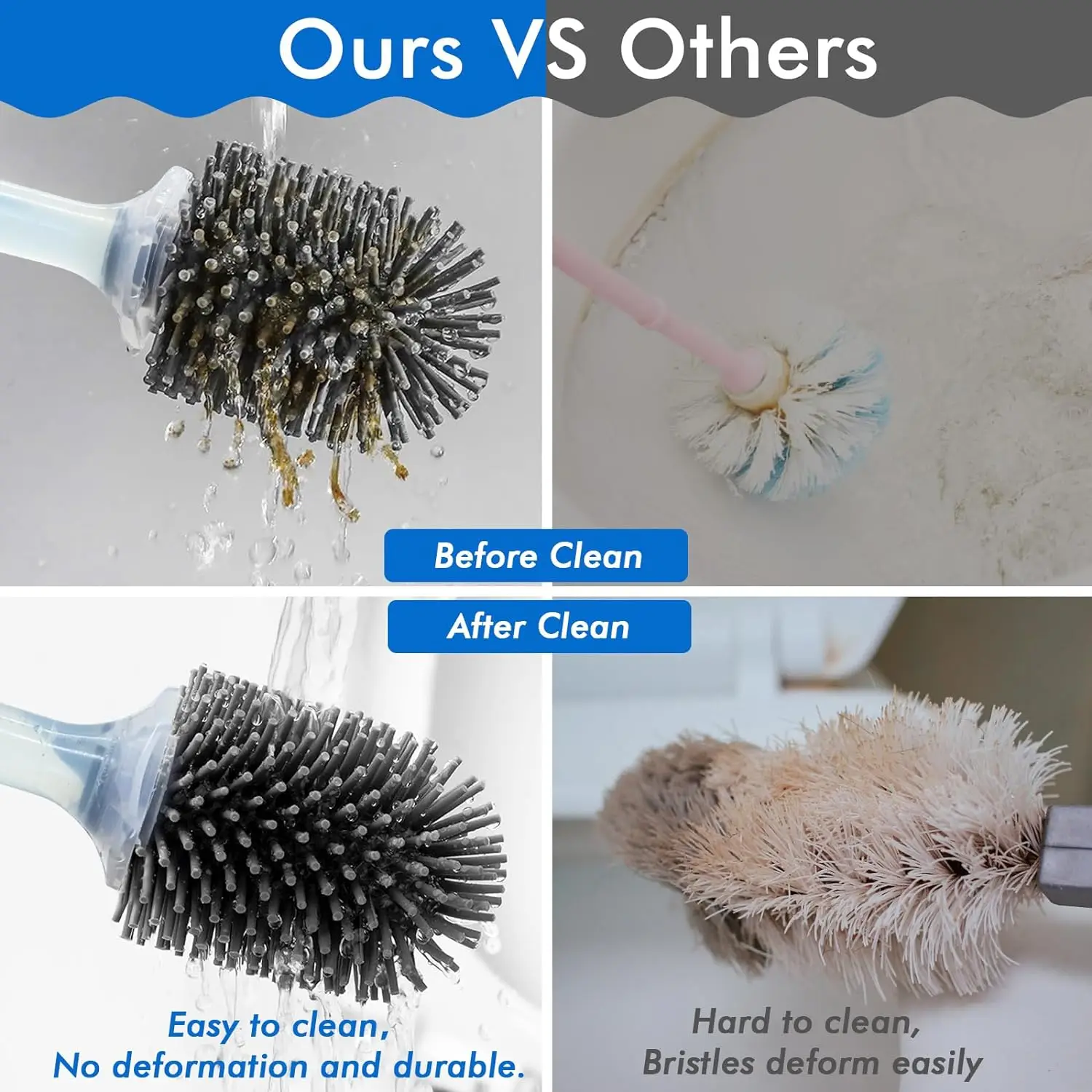 Detergent Refillable Toilet Brush Wall-Mounted Long Handle Silicone TPR Brush for Corner Cleaning Tools Bathroom Accessories