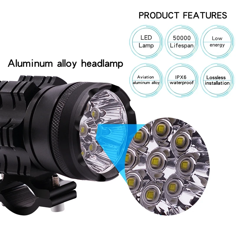 Universal 9 Chips Headlight Led Motorcycle Motorbike 7800 Lm Moto Spotlight Waterproof Fog Spot Bulb Constant Light