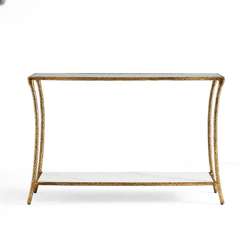 

Металлическая консоль Linsy с железной рамой, золотистый роскошный современный скандинавский стол с мраморным верхом