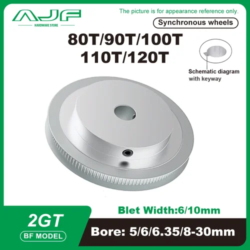 Imagen 1 del producto Polea de sincronización 2GT de 80, 90, 100, 110 y 120 dientes, tipo BF, con orificio de 4-15 mm para ancho de 6/10 mm, pieza para impresora 3D, ruedas síncronas, polea GT2