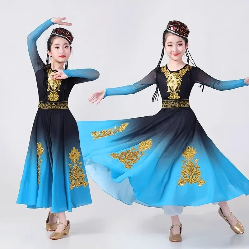 Elegant Xinjiang dance costumes Children minority girls Uyghur stage performance costumes Chinese ethnic dance costumes