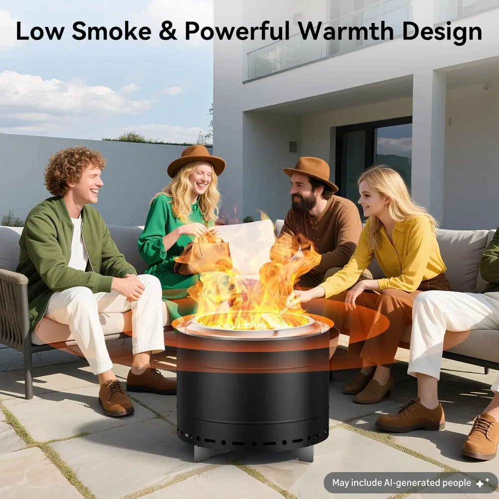 19.5 Inch Smokeless Fire Pit with Carry Bag and Fire Poker for Outdoor Backyard Patio Camping