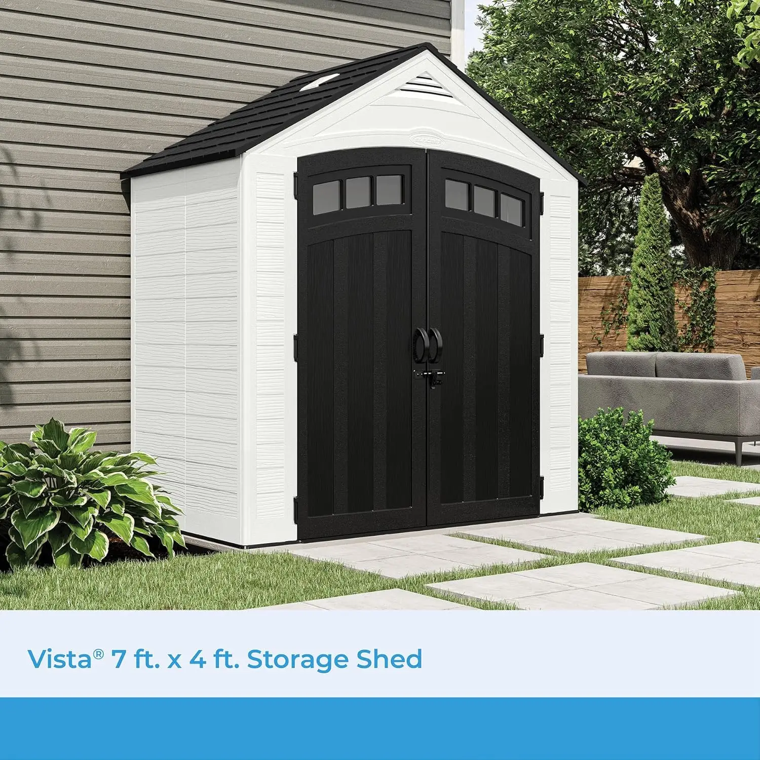 Vista 7' x 4' Outdoor Storage Shed with Pad-Lockable Double Doors and IllumiVent System All-Weather Shed for Yard Storage