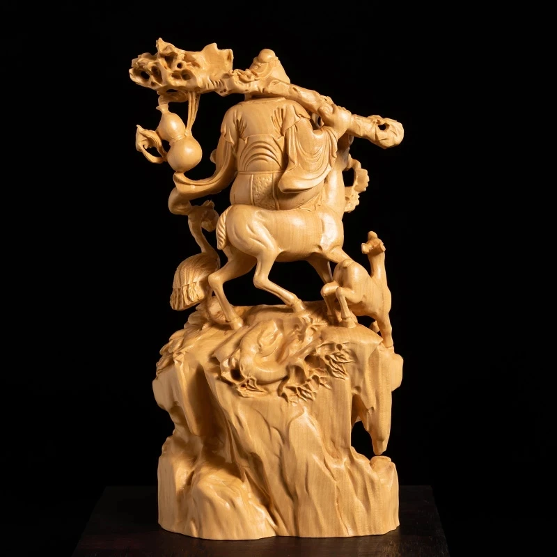 Riding A Deer Shou Xing Congratulation Gift Boxwood Carving Chinese Style Living Room Solid Wood Creative Crafts Ornaments