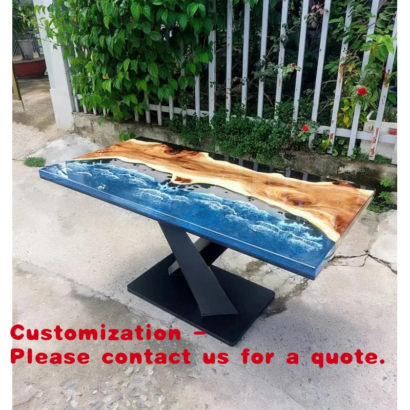 custom.Handmade Large Plate Tea Table Solid Wood with Epoxy Resin Home Farmhouse Hotel Warehouse River Table Design