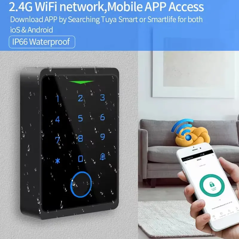 ZK40 Tuya APP 도어 잠금 장치 IP66 방수 열쇠가없는 생체 인식 WIFI 액세스 제어 독립형 키패드 지문 RFID 사용하기 쉬운