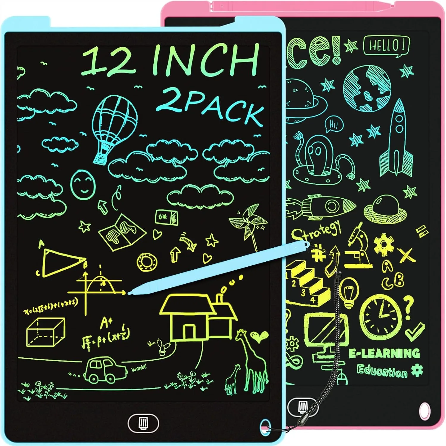 

2 Pack 12 Inch LCD Writing Tablet for Kids, Colorful Doodle Board with Lock & Erase, Drawing Pad for 3-8 Year Old Boys Girls