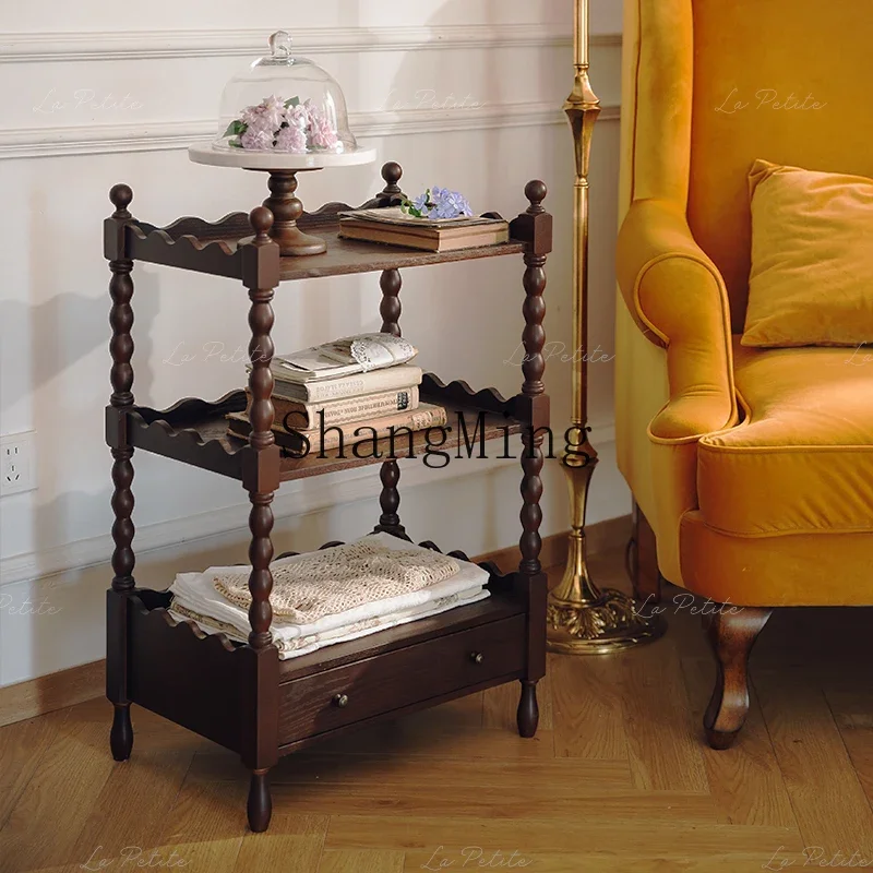 CL medieval storage rack, retro bedside table, household living room, sofa side, several corners, multi-layer display rack