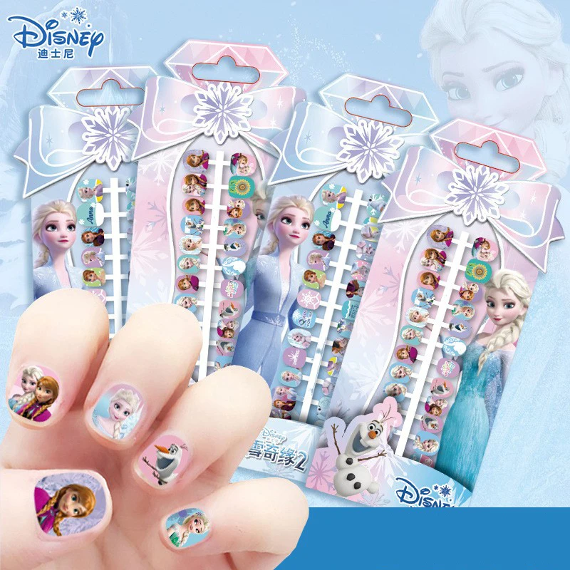 24 unids/bolsa parche de uñas de Disney parche de uñas duro Frozen Elsa pegatinas de uñas para niñas juguetes para niños regalos de cumpleaños y Navidad