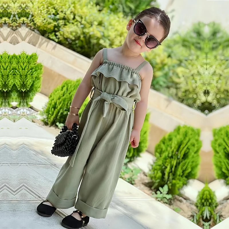 Summer Child Girl Clothes Toddler Kids Casual Bandage Sleeveless Suspender Jumpsuit Fashion Baby Girl Clothing For 2 3 4 5 6 7