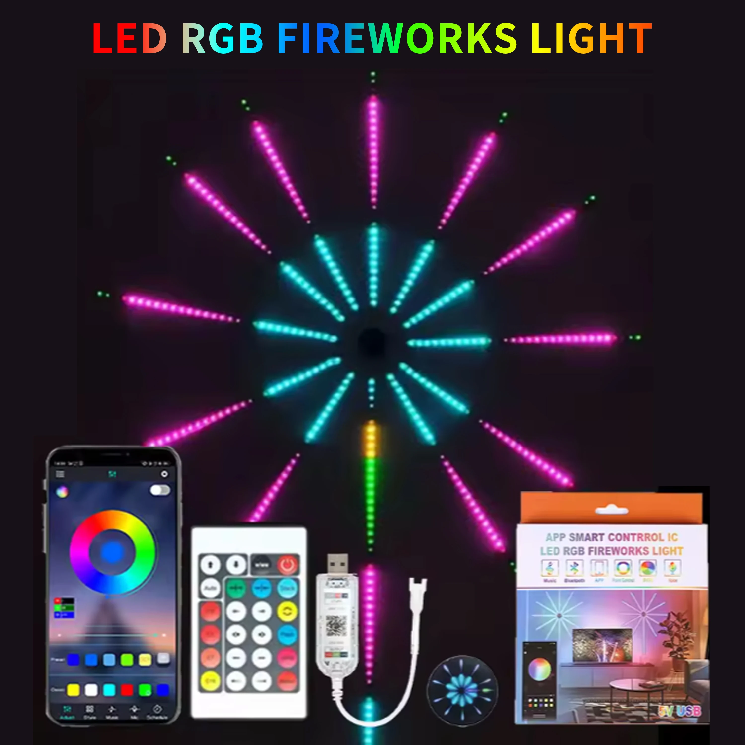 Lampu Strip LED USB 5V RGBlC Kembang Api Kontrol Aplikasi Bluetooth Lampu Pintar Sinkronisasi Musik Dekorasi Kamar Tidur Lampu Impian Lampu Strip LED