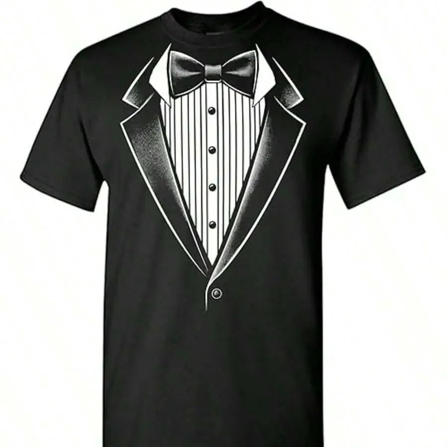 Newest Design Classic Printed Tuxedo Prom Wedding Party Mens T-Shirt 100% Cotton Trendy Y2K Short-Sleeve Tee-Soft, Quick-Drying,