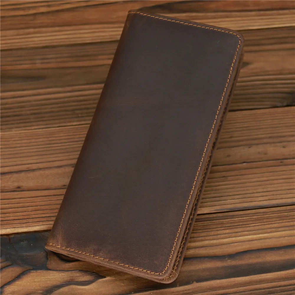 1081 Men's Crazy Horse Leather Long Wallet Head Layer Leather Leather Retro Card Bag Multi Functional