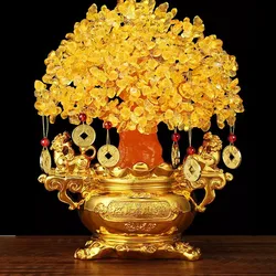 Golden Lucky Money Tree for Business, Extra Large, Natural Citrine, Business Craft, New Home Gift, Lucky Tree Decoration