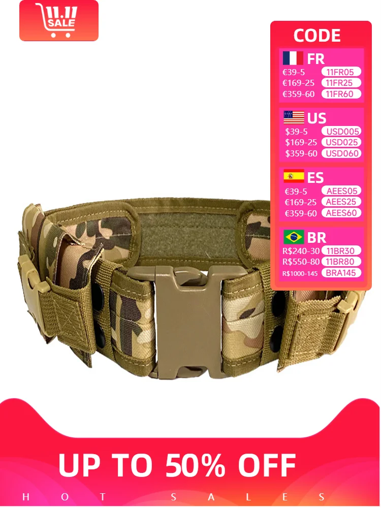 

Tactical Waist belt MOLLE Adjustable Quick Release Durable Cs Training Hunting Equipment System for All Weather Combat