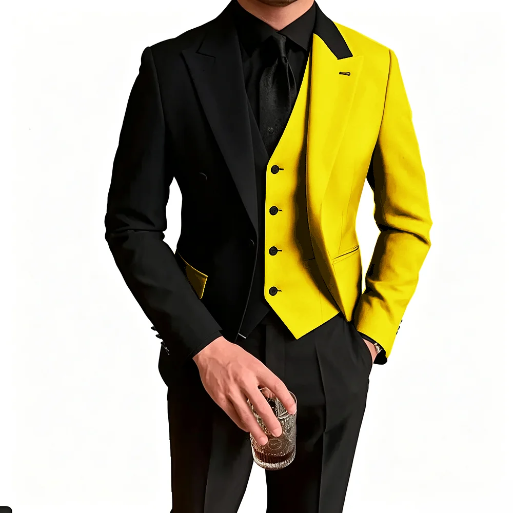 Men's 3-Piece Suit – Color-Block Design – Groom's Wedding Tuxedo – Custom-Made Outfit – Party Formal Wear