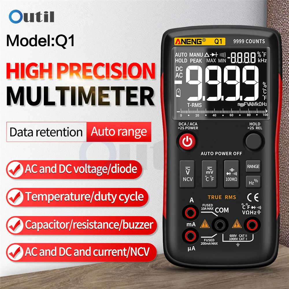ANENG Q1 Multimetro digitale 9999 Tester analogico Vero RMS Transistor fai da te Condensatore NCV Tester Lcr Meter Multimetro professionale