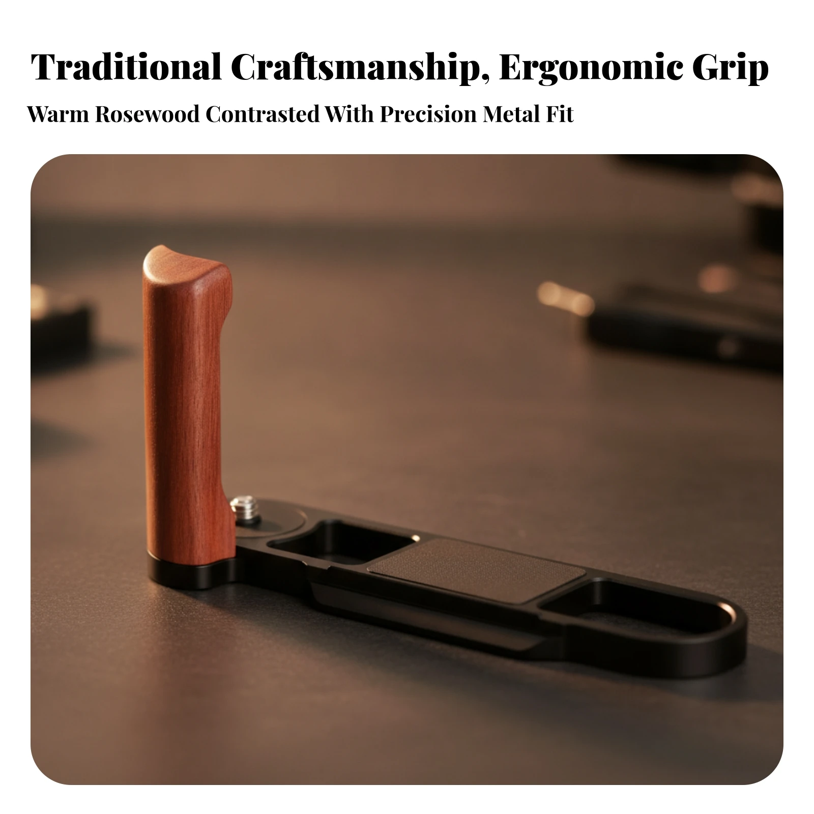 Camera Handgrip with Wooden Grip Ergonomic Camera Base Plate with Handgrip Accessory Non-Slip Compact for Street Photographers