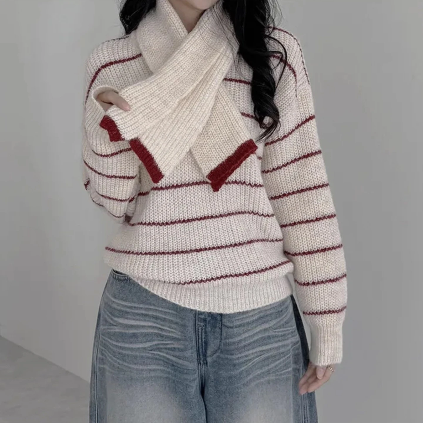 

Ladies' Soft Striped Knitwear Sweater Loose Overhead Sle Winter New Arrival Pastel Color Blo Design Casual Commute Sle