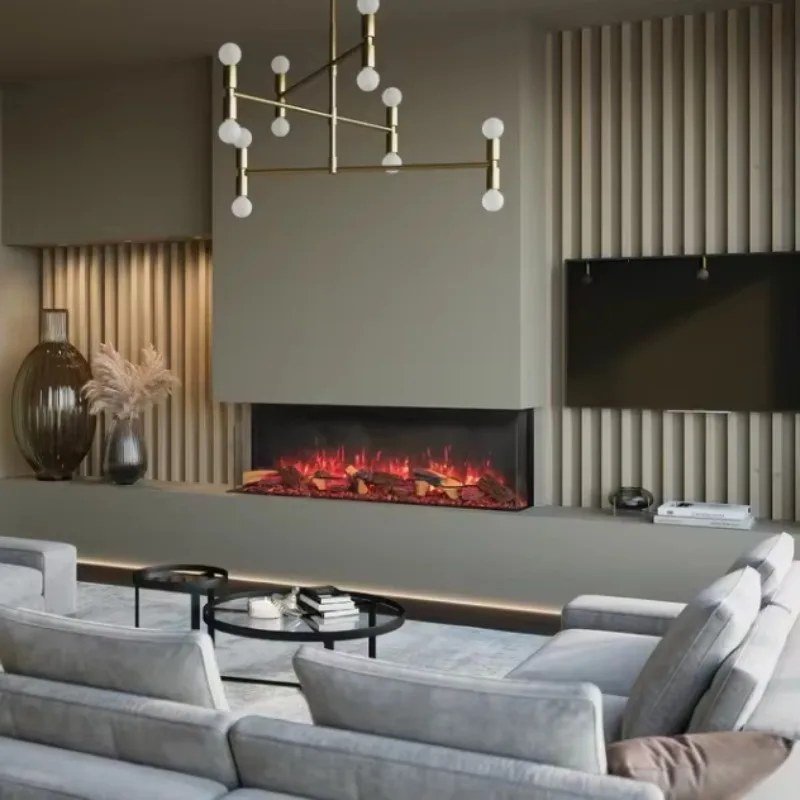 40/50/60/70/80 Inch Multi-Sided Electric Fireplace Insert With Remote Control Adjustable Thermostat LED For Hotel Household Use