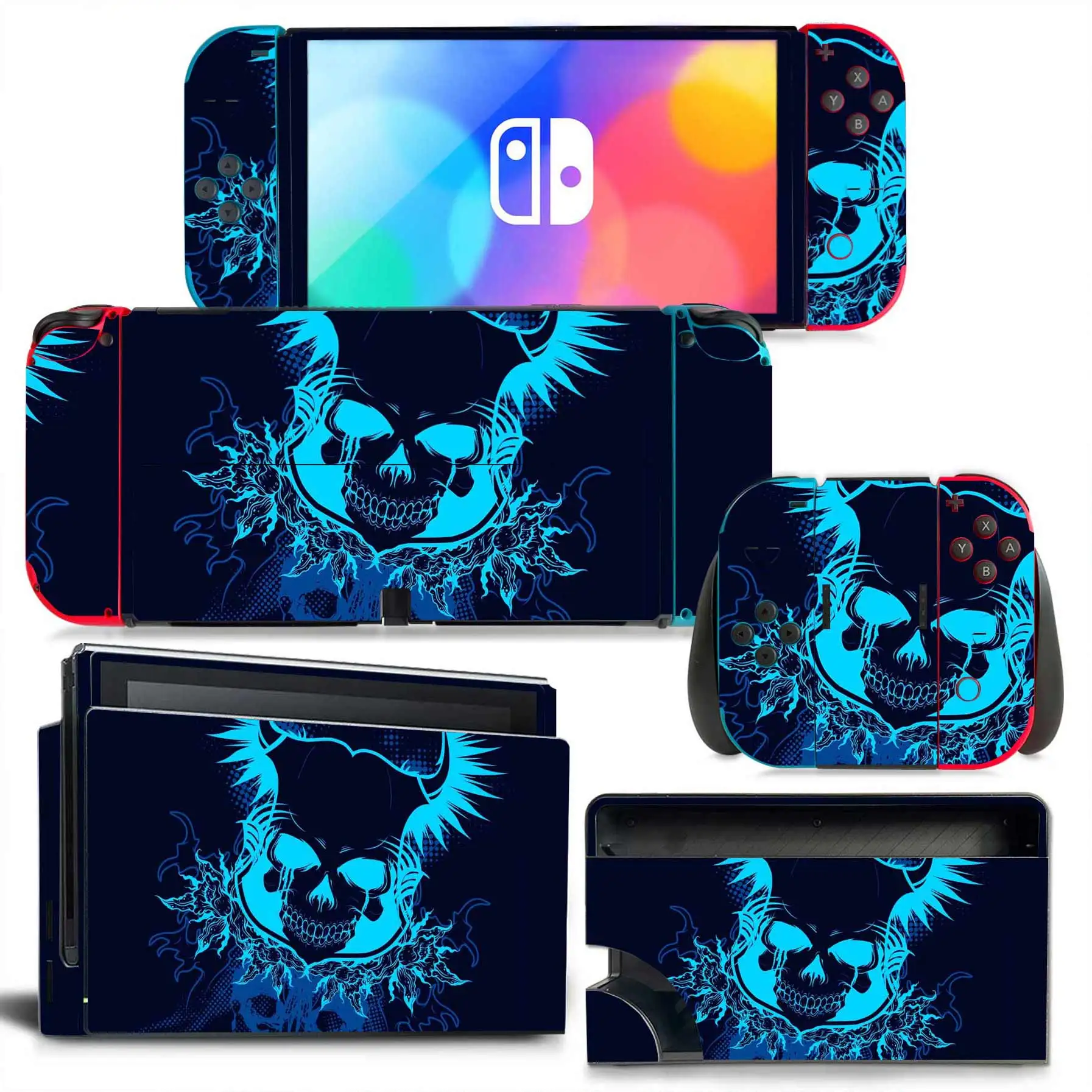 For Switch Oled Sticker Protection Vinyl Wrap Set Switch Oled Console Complete Set  Personality Skull   Support custom drawing