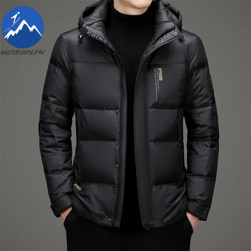 Maxbarley Luxury Mens Down Jacket New Casual Hooded Business Warm Lightweight Puffer Coat Commute Office Windproof Winter Parka