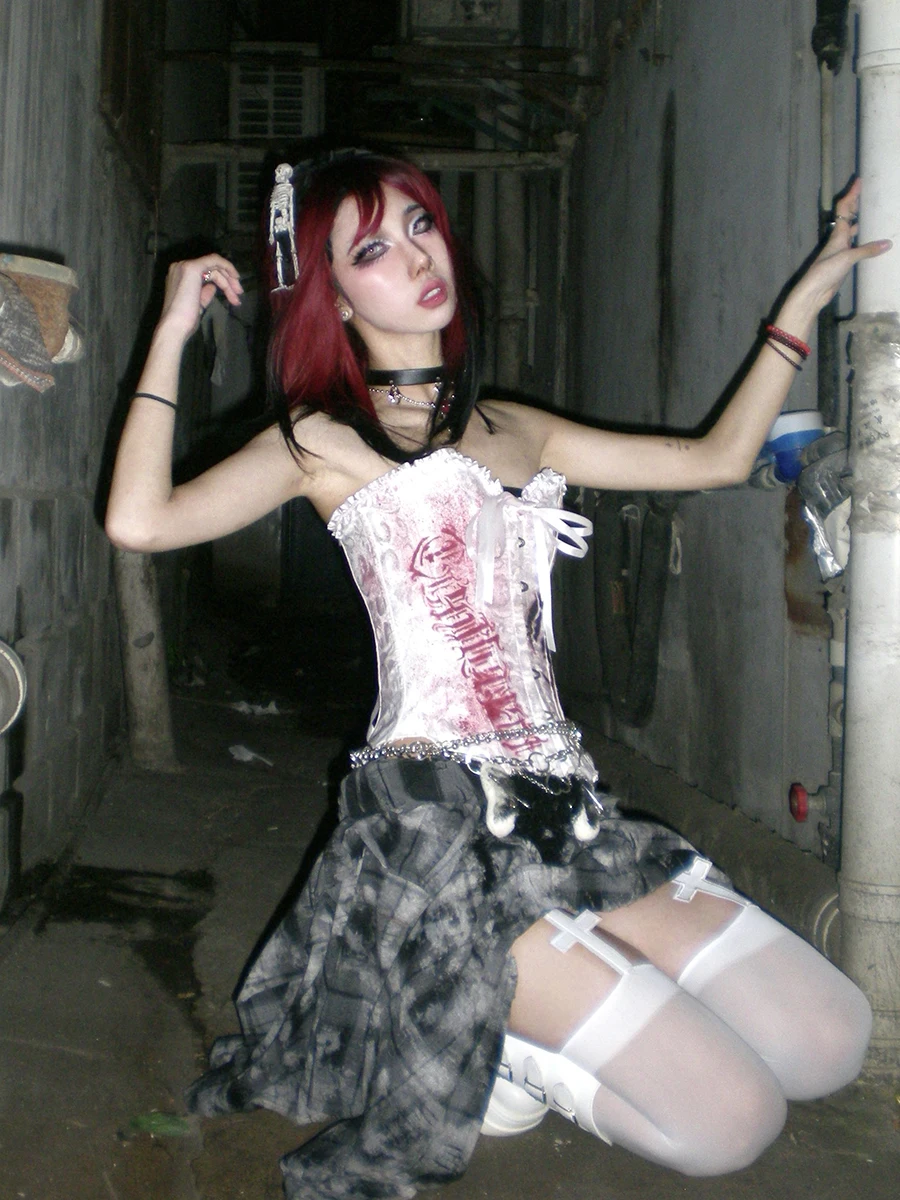 ReddaChic Acubi mode jupe gâteau à carreaux taille élastique cravate colorant irrégulier Patchwork à volants jupe longue à plusieurs niveaux femmes Streetwear