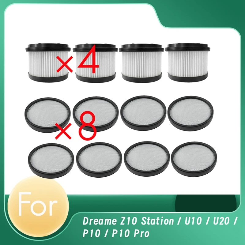 4 Filter And 8 Filter Cotton For Dreame Z10 Station / U10 / U20 / P10 / P10 Pro Filter Cleaner Parts Replacement